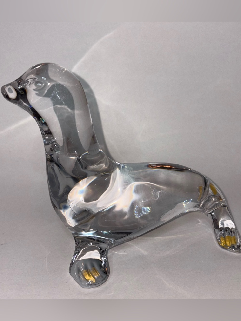 Daum France Crystal Seal or Sea Lion Clear 3.75”x5.5”x4.75” Solid Signed